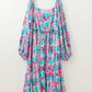 Floral Allover Print Shirred Square Neck Plus Size Maxi Dress