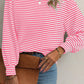 Stripe Round Neck Drop Shoulder Long Sleeve Top