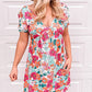 Multicolor Floral Print Tie Back Short Sleeve Dress
