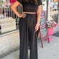Slim Fit Crop Top and Pleated Wide Leg Pants Set