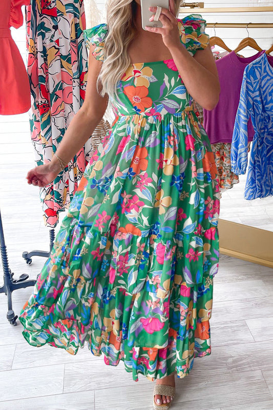 Plus Size Floral Smocked Back Tiered Maxi Dress
