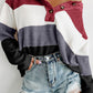 Loose Colorblock Knitted Henley Sweater