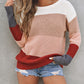 Color Block Knitted O-neck Pullover Sweater