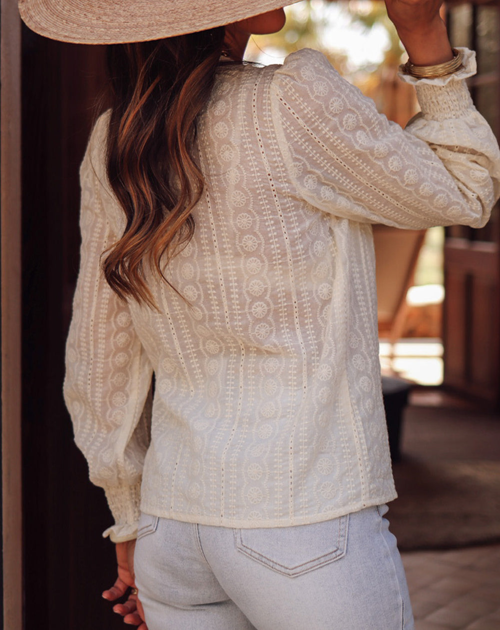 Lace Crochet Embroidered V Neck Blouse