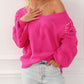 Pearl Embellished Fuzzy Hearts V Neck Sweater