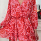 Floral Ruffle Layered Puff Sleeve Surplice Dress