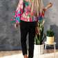 Floral Print Smocked Square Neck Ruffles Blouse