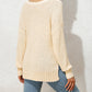 Beige Solid Fuzzy V-Neck Sweater