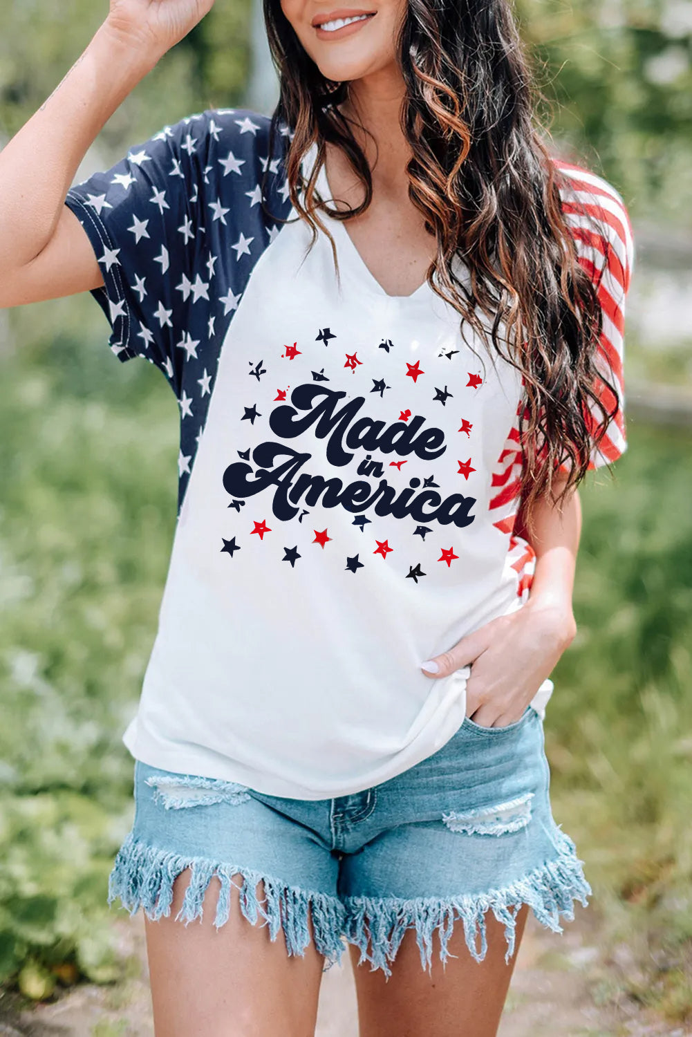 Made America Stars and Stripes Raglan Sleeve T Shirt