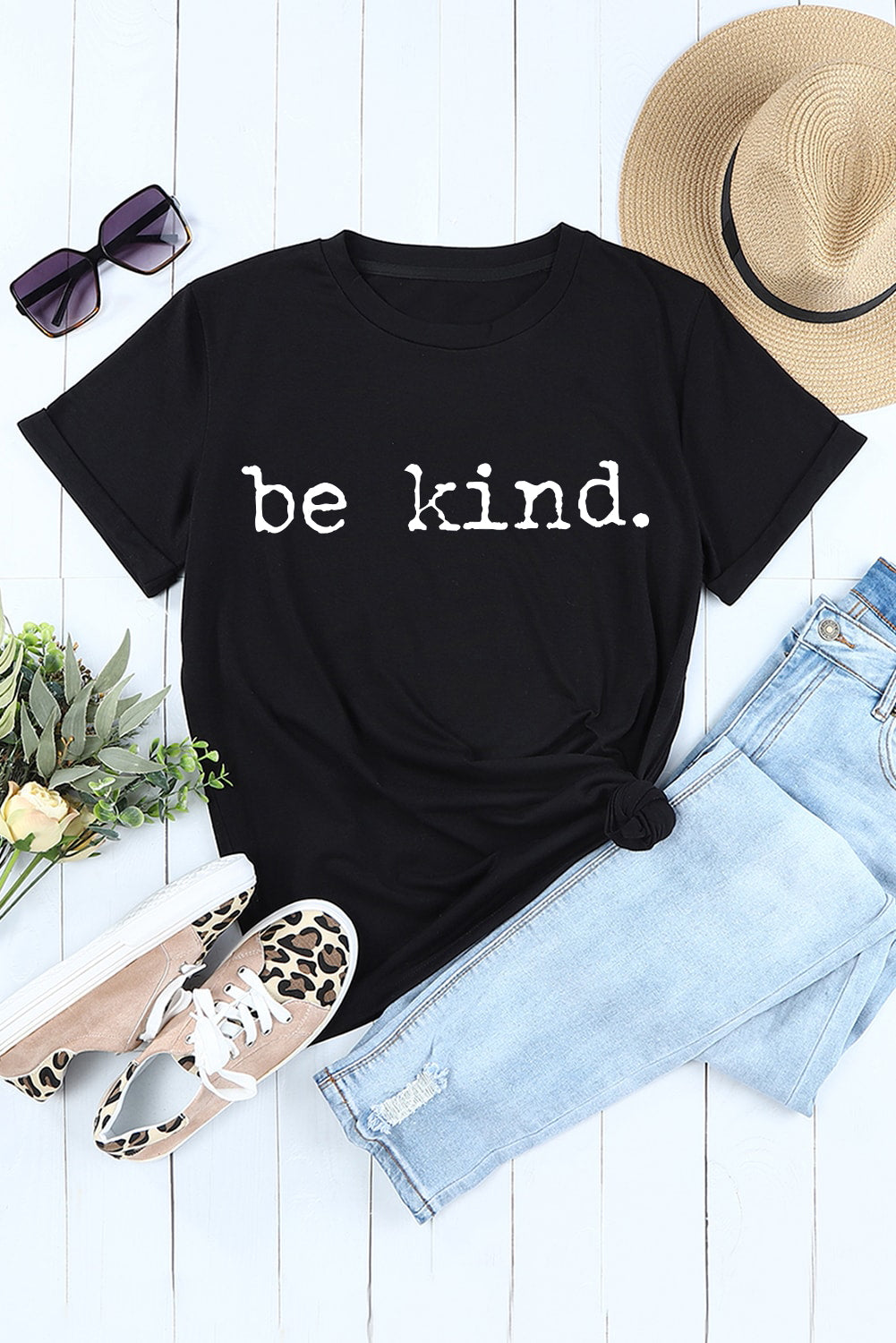 be kind Letter Print Round Neck Casual T Shirt