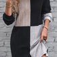 Ribbed Color Block Drop Shoulder Long Sleeve Mini Dress