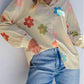 Stripe Flower Print Collared Button-up Loose Fit Shirt