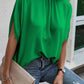 Solid Mock Neck Split Batwing Sleeve Blouse