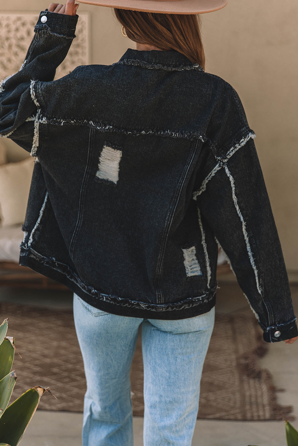 Flap Pocket Distressed Button-Up Denim Jacket