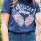 Blue American Woman Eagle Wing Flag Graphic Tee