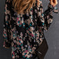 Black Wildflower Print Chiffon Blouse