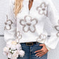 Contrast Flower Half Zipper Stand Neck Sweater