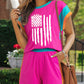 Color Block USA Flag Print Loose Fit Two Piece Shorts Set