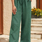 Crinkle Textured Drawstring High Waist Wide Leg Pants