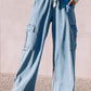 Drawstring High Waist Cargo Pocket Wide Leg Jeans