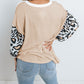 Leopard Sleeve Patchwork Waffle Knit Top