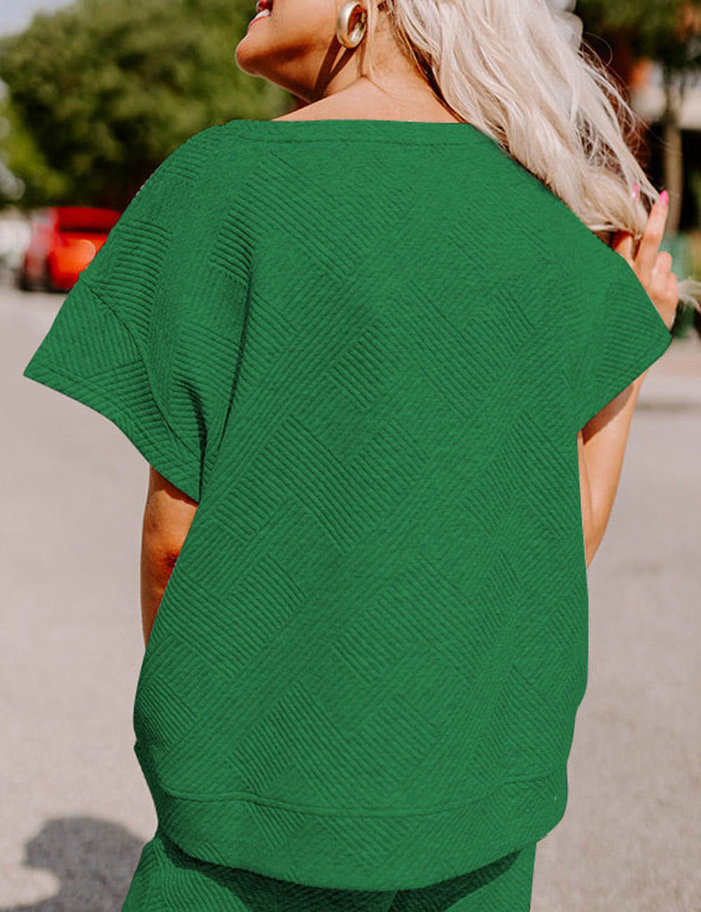 Textured Loose Fit T Shirt and Drawstring Pants Set