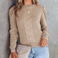 Cable Ribbed Knit Mix Pattern Puff Sleeve Sweater