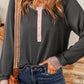 Textured Contrast Stitching Henley Top