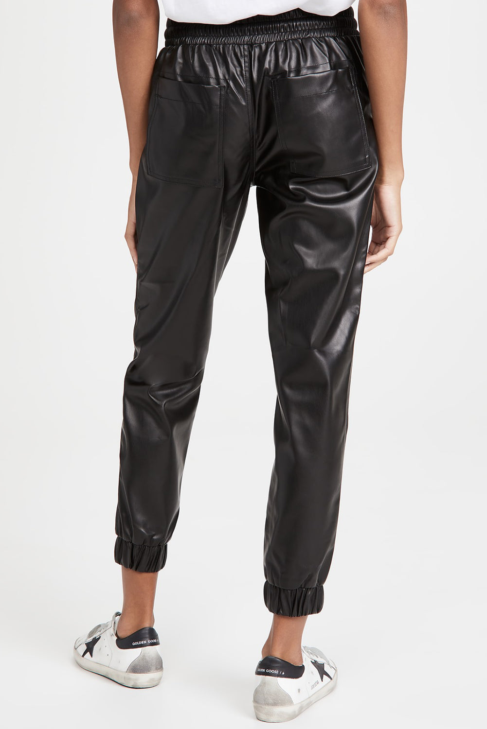 Faux Leather Ankle Smocked Waist Drawstring Joggers