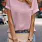 Solid Pleated Patched Crew Neck T Shirt