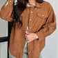 Corduroy Flap Pocket Button Up Round Hem Shacket