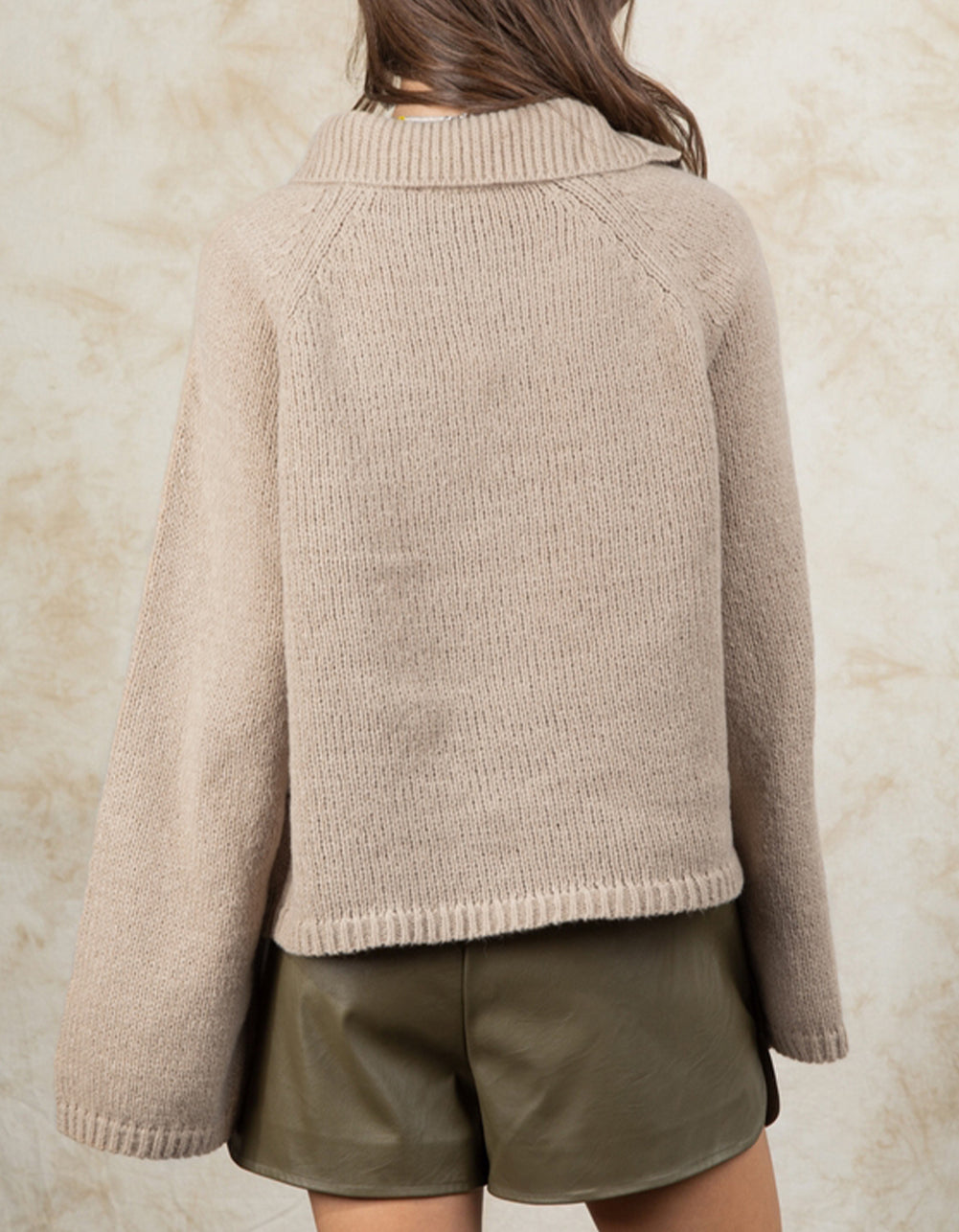 Wide Sleeve High Neck Side Buttoned Sweater