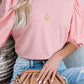 Rhinestone Pearl Puff Half Sleeve Top