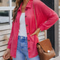 Pink Waffle Knit Button Up Casual Shirt