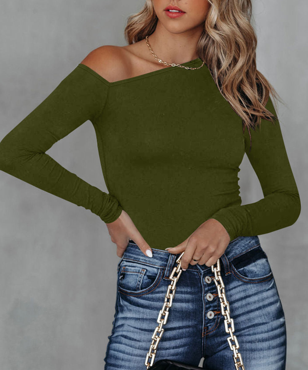 Asymmetrical Neckline Long Sleeve Knit Top