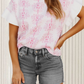 Floral Printed Ruffled Short Sleeve Sweater