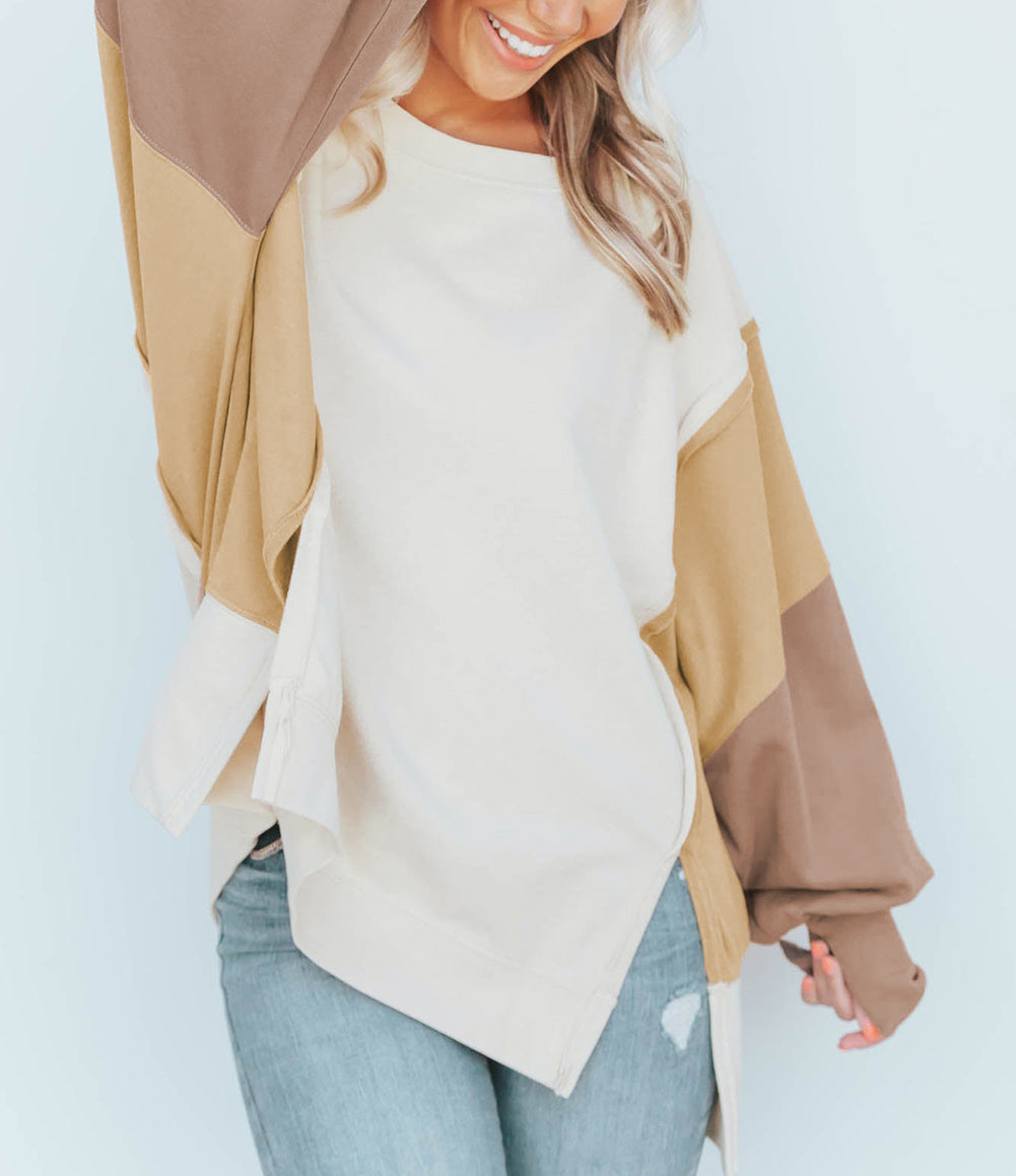 Color Block Sleeve Patchwork Oversized Sweatshirt