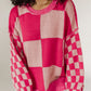 Mixed Checkered Pattern Drop Shoulder Loose Sweater