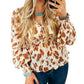 Leopard Jacquard Puff Sleeve Peplum Blouse