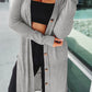 Ribbed Button-Up Split Duster Cardigan