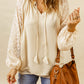 Leopard Mesh Bubble Sleeve Split Neck Blouse