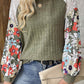 Floral Patchwork Long Sleeve Ribbed Blouse