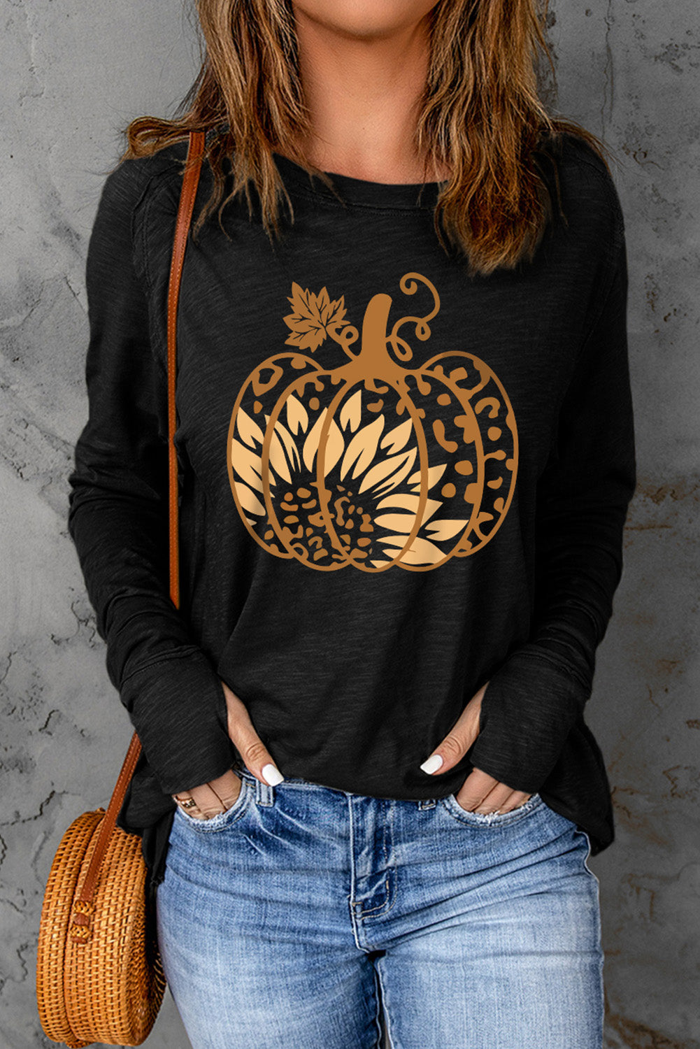 Sunflower Pumpkin Graphic Thumbhole Sleeve Top