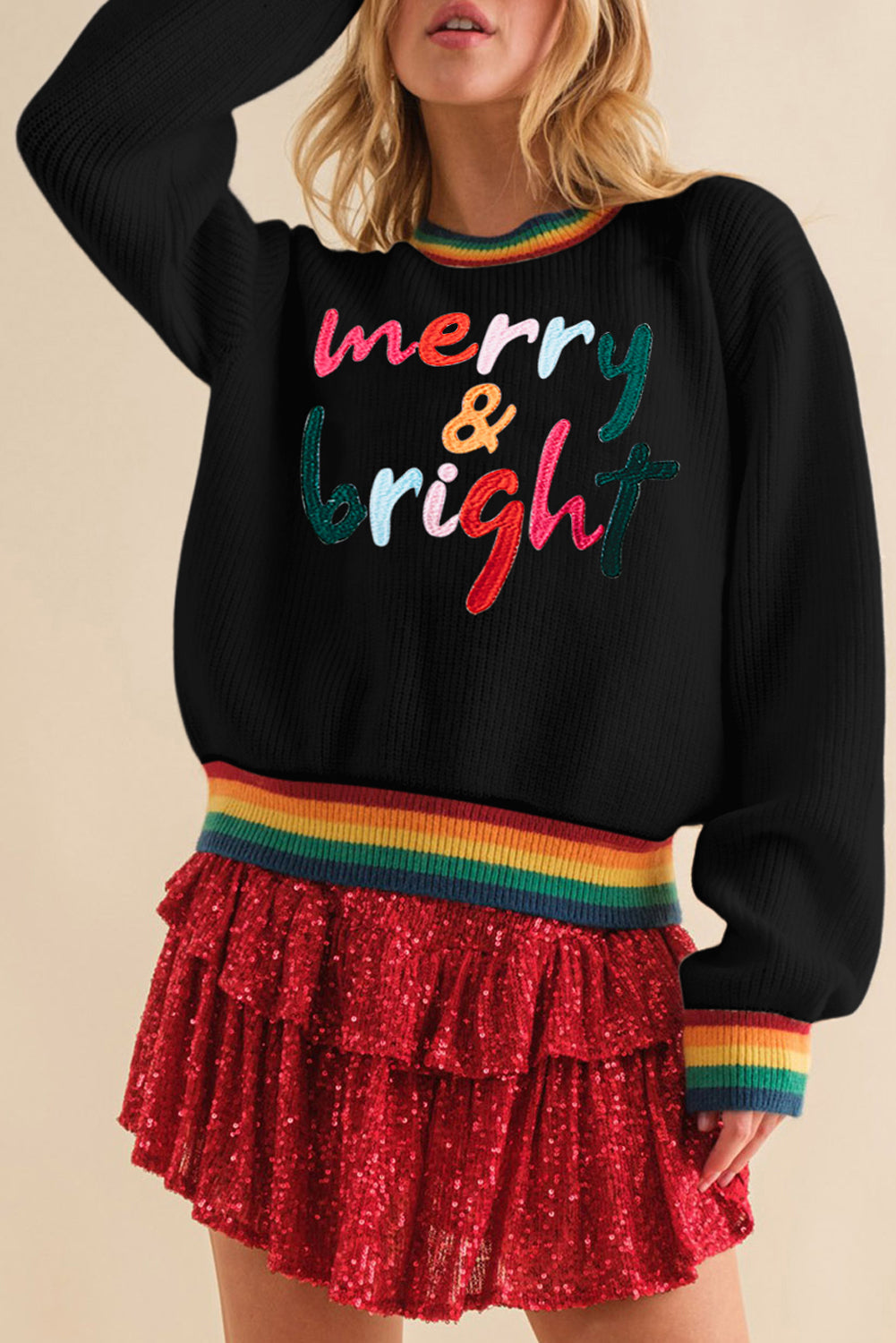 Merry & Bright Colorful Stripes Trim Sweater