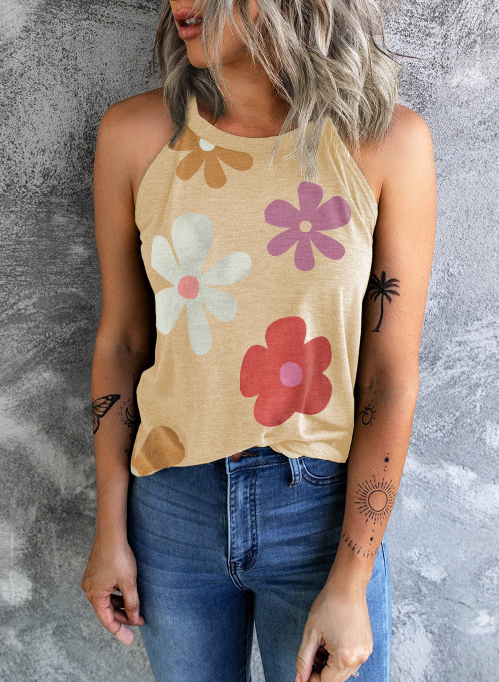 Flower Print Round Neck Tank