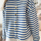 Stripe Chest Pocket Buttoned Back Notched V Neck Top