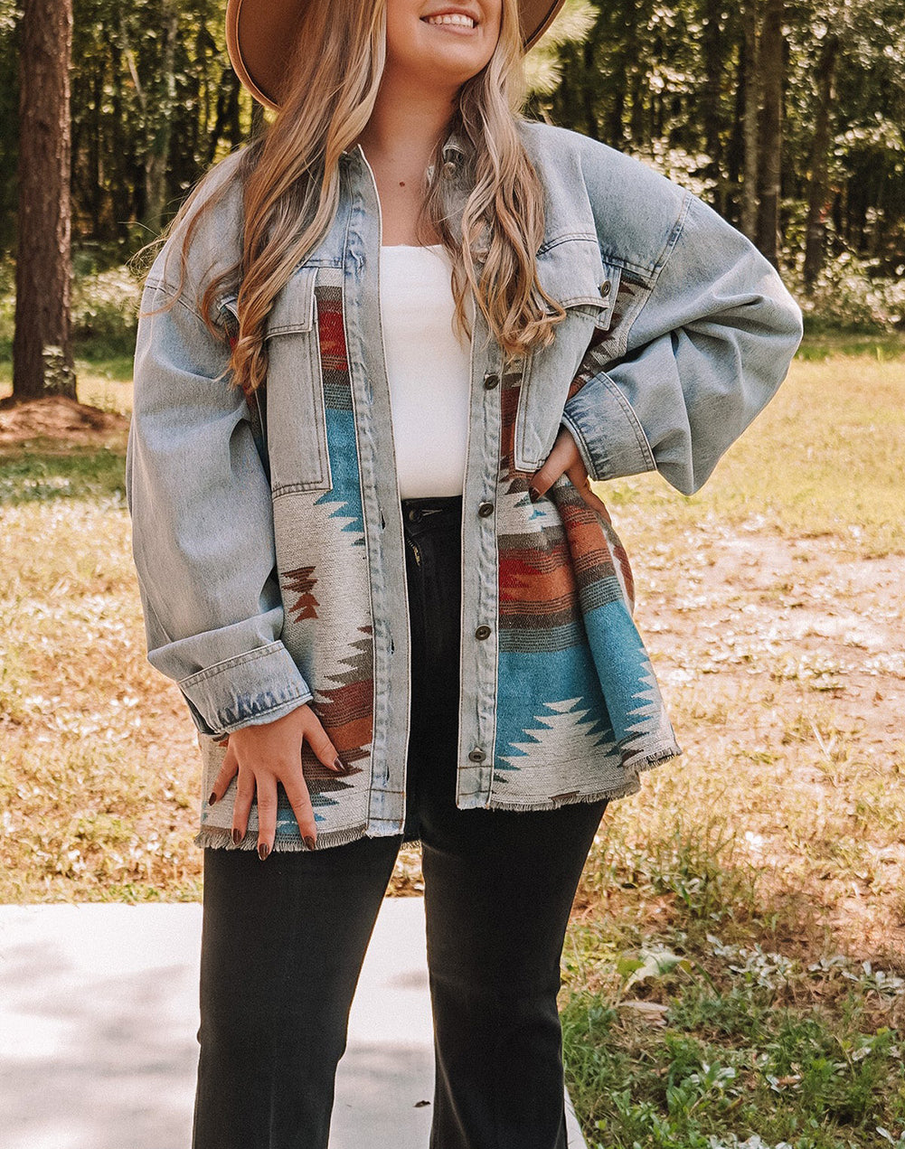 Plus Size Denim Aztec Jacket