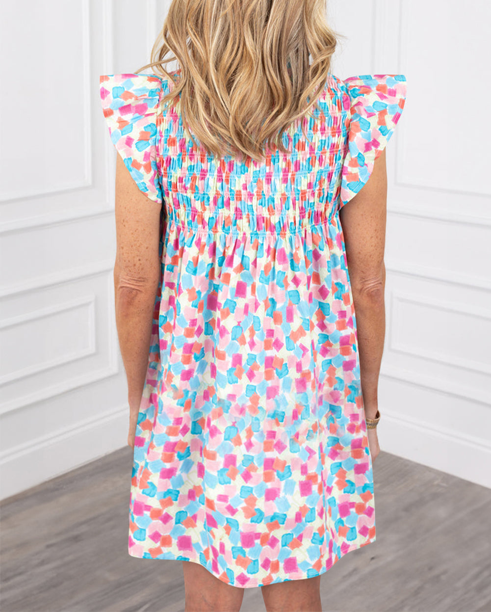 Smocked Empire Waist Ruffled Shift Dress