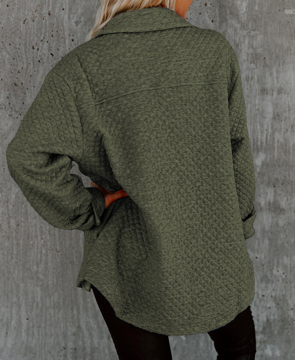 Lattice Texture Retro Flap Pocket Button Shacket