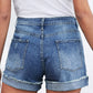 Patchwork Rolled Hem Denim Shorts